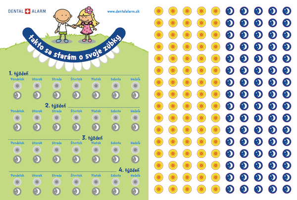 Motivačné kartičky s nálepkami slniečko a mesiačik pre podporu čistenia detských zúbkov, zdroj: zdravedasna.sk
